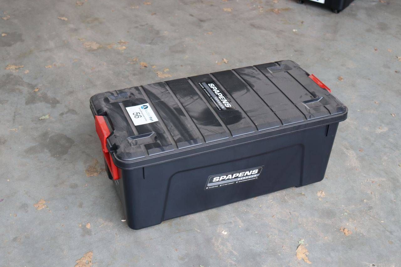 Tablecloths in a plastic storage box