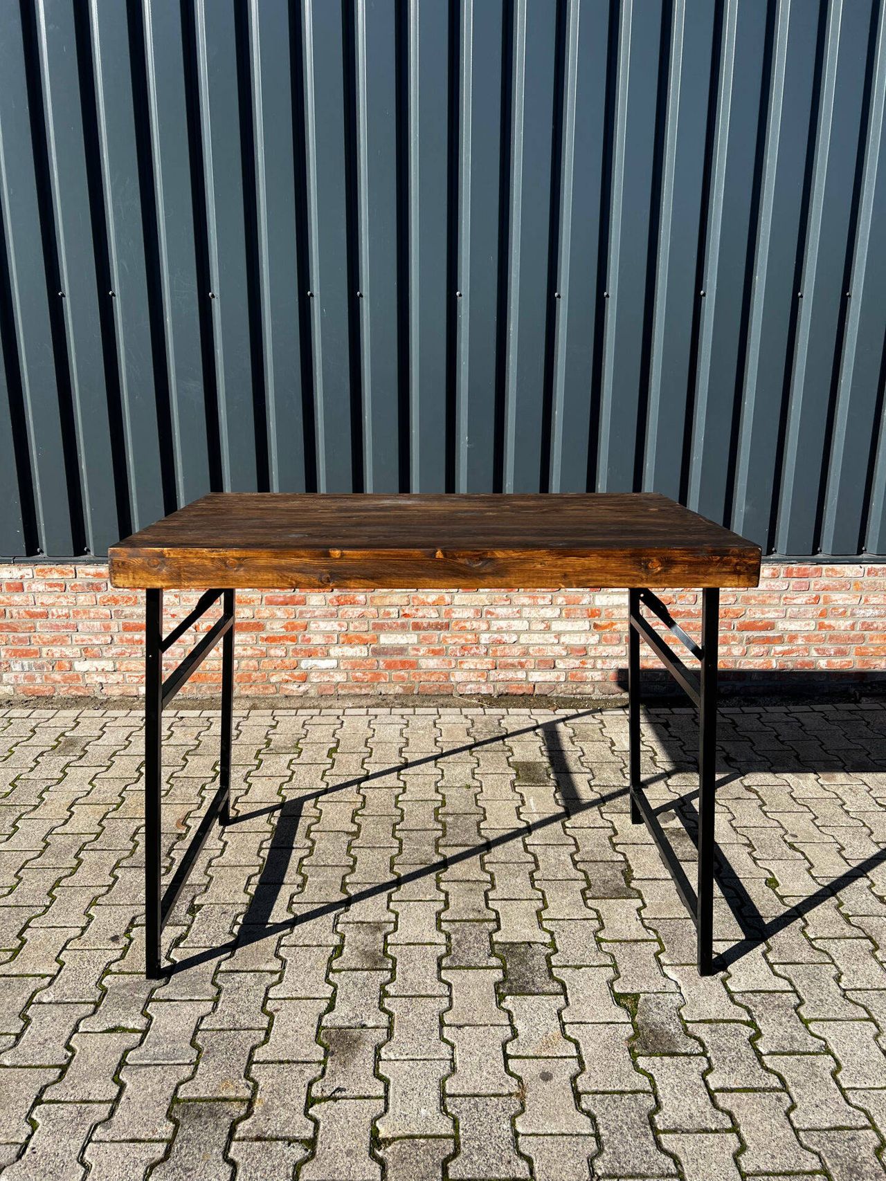 Set of large folding wooden bar tables Spapens Verhuur with metal base