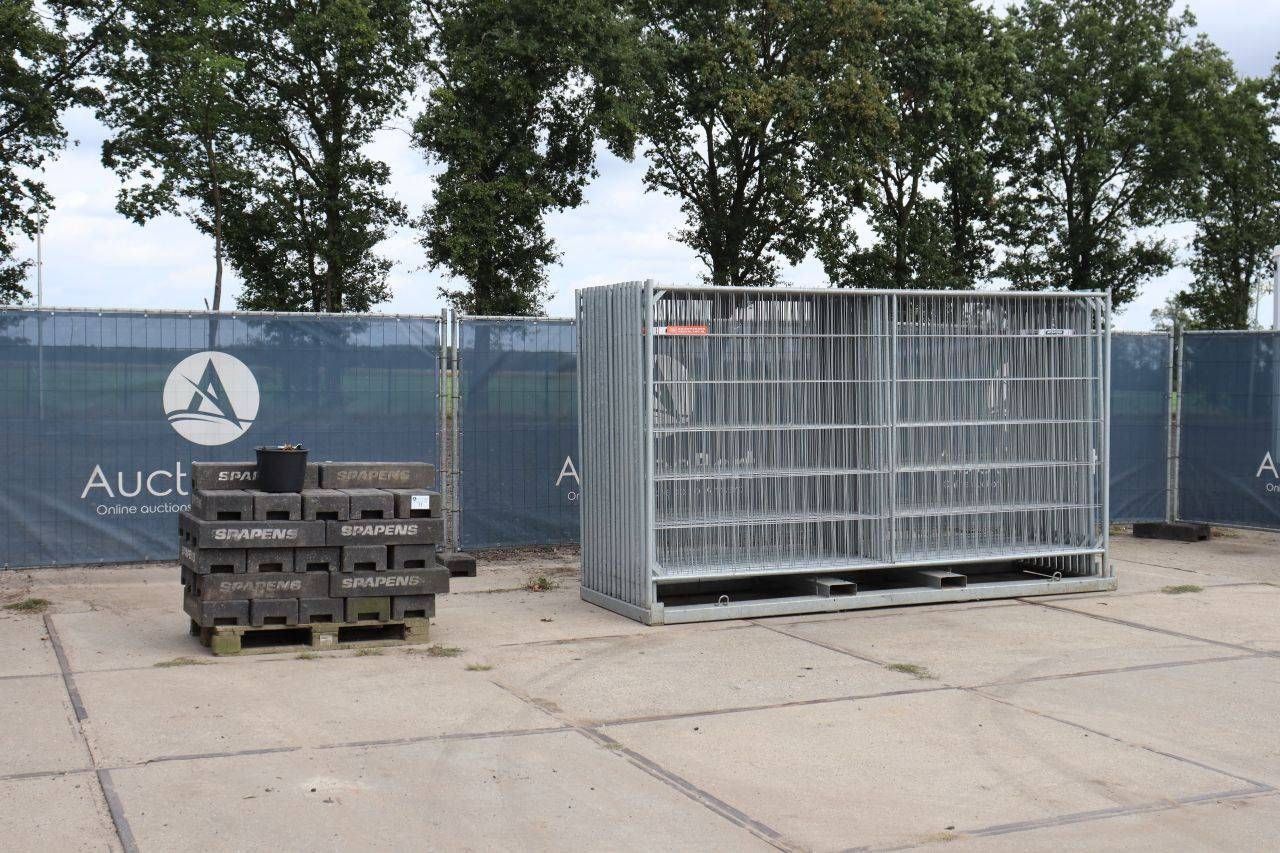Batch of Construction Fences Bouwhekken Nederland With Transport Rack and Accompanying Concrete Bases